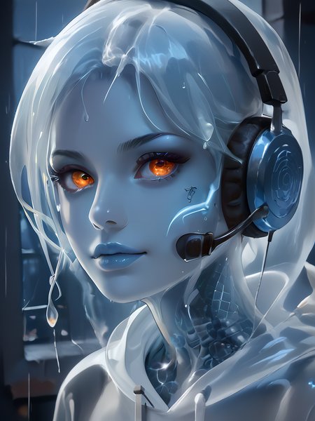 score_9, score_8_up, score_7_up, source_anime, source_western, source_comic, source_realistic BREAK 1girl, young female ghost crouching at window in urban alleyway, short white hair, pale skin, blue skin, orange eyes, wearing transparent hoodie, headphones, night, rain, (close shot), realistic <lora:pony_color_theory_dora_v1:0.9> blue theme, blue, orange <lora:goth_clothes_v2:0.6> <lora:Ghost_Girl:0.6> ghost, spirit, ghost girl, translucent, translucent skin, transparent skin, translucent hair <lora:X-Ray:0.6> xray, monochrome, bones, skeleton, <lora:Translucent_Bodies_Pony_XL_v2:0.8> ghost, translucent, translucent_girl, translucent_hair