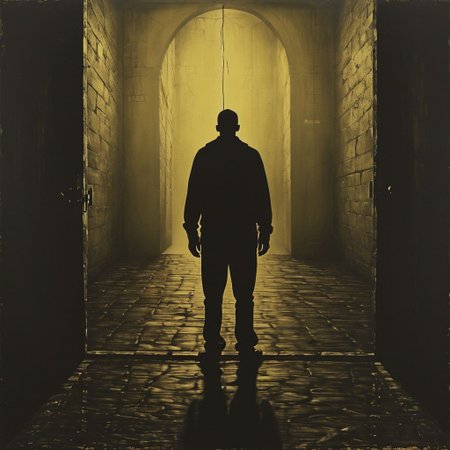 Person, siluete at the door, prison, landscape, doors, oriantal, techno, cell,  hope, prison, ,8k, master piece, Cinematic, Beautiful Lighting, trending on Devianart, surreal Art, Fantasy, Digital Art, Impressionistic, Surrealist,