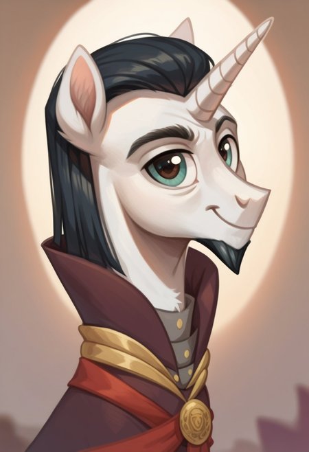 score_9, score_8_up, score_7_up, score_6_up, score_5_up, score_4_up, my little pony, <lora:Chancellor neighsay:1>chancellor neighsay, pony , unicorn, white body, black hair, ( boy:1.5),beautiful, detailed, (detailed cute pony face), detailed eyes, detailed fur, detailed hooves, beautiful, vector, flat colors, (beautiful long eyelashes), (beautiful hooves), (abstract background:1.8), (looking at you, looking at viewer:1.5), smile, happy, close-up, upper view <lora:OtherStyle_01:1> <lora:detailed_notrigger:1>