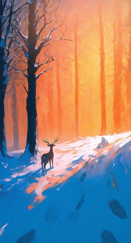 masterpiece, best quality, good quality, very awa, very aesthetic, absurdres, newest, 
outdoors, horns, tree, no humans, shadow, animal, sunlight, scenery, nature, snow, forest, sunset, snowing, antlers, road, animal focus, winter, bare tree, evening, orange sky, path, footprints, deer, 240_mado <lora:NOOB_vp1_detailer_by_volnovik_v1:0.3> <lora:NOOB_vp1_detailer_by_volnovik_v1:0.3> <lora:ponyv6_noobV1_2_adamW-000017:0.7> <lora:96YOTTEA-WAI:0.8> <lora:240_mado_ill:0.7>