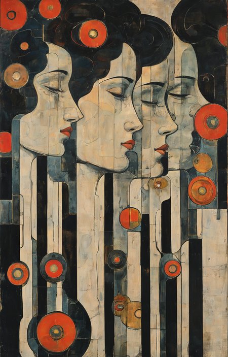 masterpiece,best quality,<lora:tbh269-sdxl:0.9>,illustration,style of Koloman Moser, portrait of Housework robots