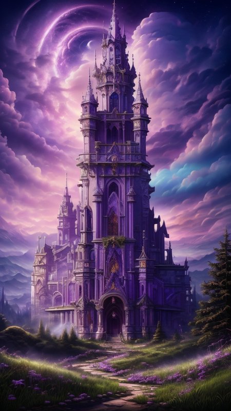 Gothic style, 
neonpunk style, 
ethereal fantasy concept art of  
Masterwork Painting, Magnum Opus, 
 <lora:Wizard_Tower:0.75> witow, castle, cloud, cloudy sky, grass, no humans, scenery, sky, tower, tree, <lora:Fantasy_Mountains:0.75> fanmou, footprints, forest, grass, nature, no humans, outdoors, sky, tree,
  highres, 8k, uhd, High Dynamic Range, tonemapping, crisp details,  intricate details, fine details,
. magnificent, celestial, ethereal, painterly, epic, majestic, magical, fantasy art, cover art, dreamy,
. cyberpunk, vaporwave, neon, vibes, vibrant, stunningly beautiful, crisp, detailed, sleek, ultramodern, magenta highlights, dark purple shadows, high contrast, cinematic, ultra detailed, intricate, professional,
. Dark, mysterious, haunting, dramatic, ornate, detailed