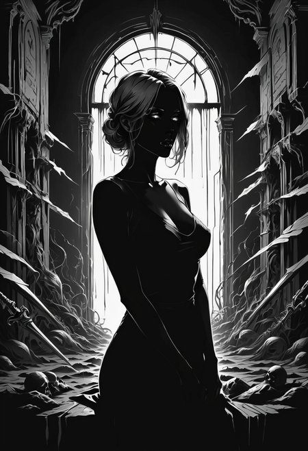 I feel the daggers in the dark, depression, alone, monochrome, pop of colors, extremely detailed, paranoid, mood, you make me fucking sad