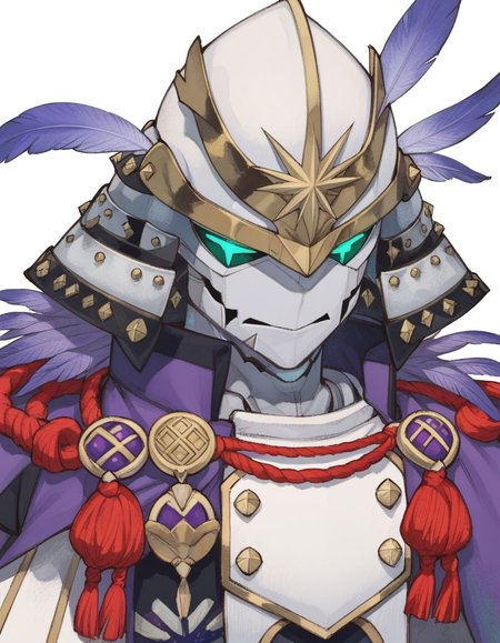 score_9, score_8_up, score_7_up, masterpiece, young boy, v-shaped eyebrows, 
<lora:FSR:1>, fsr,  solo,simple background,1boy,white background,upper body,male focus,armor,no humans,mask,helmet,feathers,rope,japanese armor,kabuto (helmet)