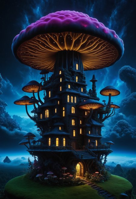 embedding:lazympos, megastructure, mushroom, above clouds, organic, detailed, dark, night, glowing, neon lights,  <lora:Challenge_Winnifier_2025-04:0> <lora:Organic_Macabre:1>