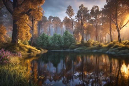 (masterpiece:1.2), (best quality,:1.2), 8k, HDR, ultra detailed, ((photorealistic)), professional light, cinematic lighting, fashion photography, ambient lighting, <lora:detail_slider_v4:3>,  a pond in the middle of a dark forest, <lora:FantasyForest-10:1>, epiCPhoto