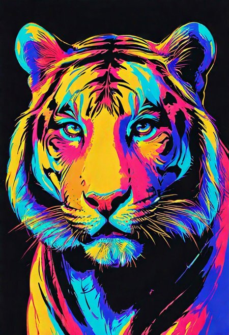 impactful color paint of, a Tiger, highly detailed, vibrant colors , 8k, sharp, professional, clear, high contrast, high saturated, , vivid deep blacks, crystal clear