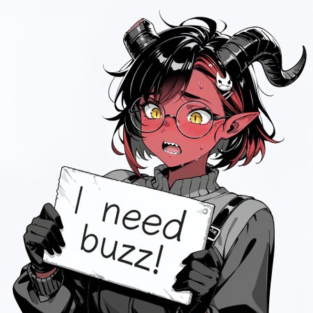 score_9, score_8_up, score_7_up, score_6_up, anime, beautiful, stunning, masterpiece, best quality, amazing quality,


need_buzz, holding sign,

karlach, tiefling, multicolored hair, two-tone hair, black hair, red hair, red skin, pointy ears, slit pupils, demon horns, curled horns, broken horn, yellow eyes

1girl, solo, glasses, monochrome, sharp teeth, short hair, holding sign, sign, round eyewear, simple background, long sleeves, sweat, greyscale, upper body, open mouth, mole under eye, sweatdrop, mole, blush, black gloves, spot color







