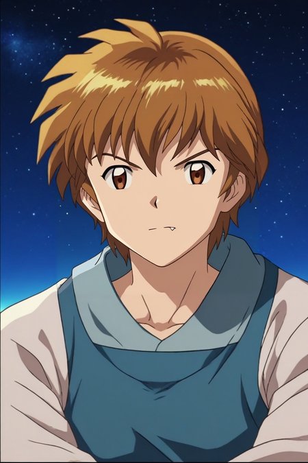 score_9, score_8_up, score_7_up, source_anime, rating_safe, , looking at viewer, depth of field, 1boy, male focus, <lora:gran_granblue_fantasy_pony:0.52>, gran_granblue_fantasy, brown hair, brown eyes, solo, from below, space, planets, dawn, v arms, skin fang, <lora:inuyasha_style_pony:1.2>, inuyasha_style, , <lora:sdxl_lightning_8step_lora:1>