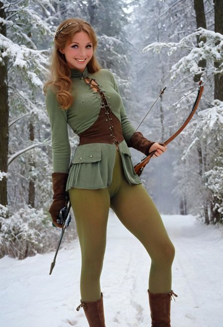 Czech fairy tale films, Vintage hunting clothing, Olive Green cotton Pantyhose, crossbow, Old movie Style, 1970 czech, Three Wishes for Cinderella (1973), snow Hill, Lowlight dark Pastel Tone, horse, very Detailed, awesome Quality, reflecting, luminescent, translucent, Ethereal, Aura, Natural busty woman with freckles, smiling, DARK Brown hairbun, without make-up, Knitted wool scarf,  Green Cotton Pantyhose, sitting on straw, Cozy dark medieval straw stables, snowy, underboob, puffy nipples, giga_busty, 80s DARK dystopian Blade Runner Flair, dynamic Scene, very detailed, uhd, masterpiece, White smoke, light beams through smoke,