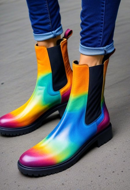(still life), (no humans), fashion 
BREAK 
(multicolor), (chelsea boots), (closeup)