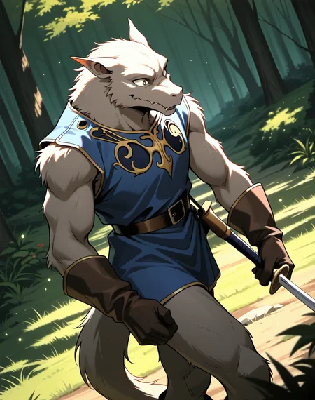 <lora:Kobold_(Record_of_Lodoss_War)_(Illustrious)_(AD):1> kobold, muscular, Record of Lodoss War, 
dutch angle, exterior, battleground, dynamic action, dutch angle, fantasy forest, nature landscape, 
kobold soldier, no pants, fur tail, furry body, cowboy shot, sword, bent leg, twisted torso, male chest focus, 
BREAKvery awe, aesthetically pleasing, masterpiece, best quality, amazing quality, very aesthetic, perfect depth of field shot, masterclass color theory, in'ei, gradient style coloring, source_anime, masterclass anime, 
Smooth Quality, lazympos, IllustQualXL_Pos,