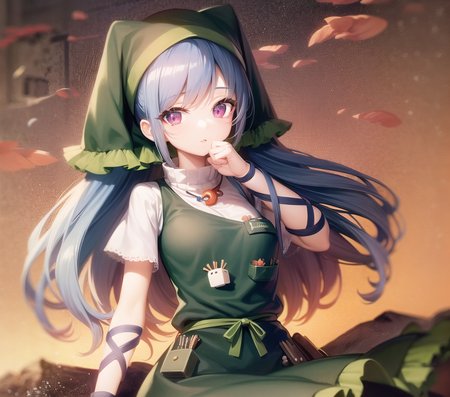<lora:haniyasushin_keiki-10:0.8>, head scarf, magatama, apron, mountain