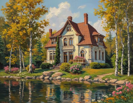 <lora:OBä¸­ä¸çºªæ²¹ç»v1.1:1> OByouhua, oil painting
oil painting of traditional aristocratic russian villa, summer vibes, birch trees, floral garden,