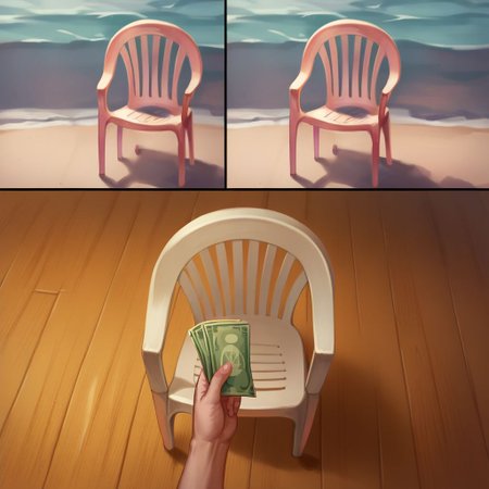 score_9, score_8_up, score_7_up, plastic chair, no humans,  2koma, instant loss, pov holding money, before and after, pov holding money before and after,