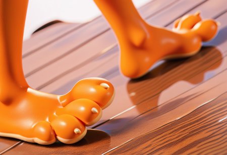 score_9, score_8_up, score_7_up, score_6_up, score_5_up, score_4_up, 1girl, furry female, kiff chatterley, orange squirrel, barefoot, orange feet, 3 toes, foot focus, close-up