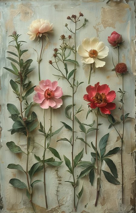masterpiece,best quality,<lora:tbh229-sdxl:0.9>,style of Herbarium decaying peonies