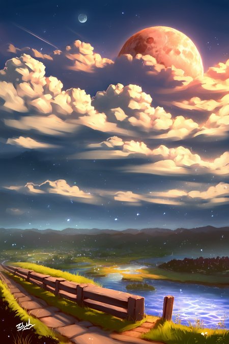 PDXL, source_anime, <lora:AlpcmasV1:1>, alpcm4s, landscape, 
river, large bridge, night, night sky, moon, 
volumetric reflections, volumetric shadows, HDR, shot on Canon DSLR