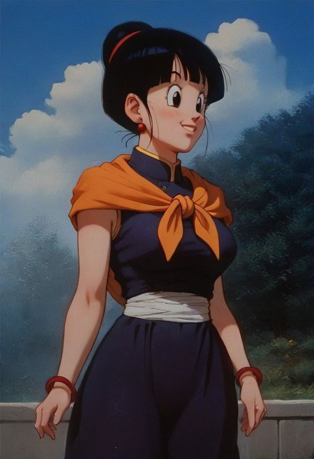 score_9, score_8_up, score_7_up,   score_9, score_8_up, score_7_up,score_9, score_8_up, score_7_up, score_6_up, score_5_up, source_anime, uncensored, BREAK, masterpiece, best quality, ultra-detailed, chichi_dbz, ((milf, mature face, tall)), Purple_Dress_Orange_Neckerchief, sleeveless, standing, smile, on the mountains, cowboy shot, realistic, volumetric lighting, intricate details, tonemapping, sharp focus, hyper detailed, <lora:chichi_dbzV2:0.7>
