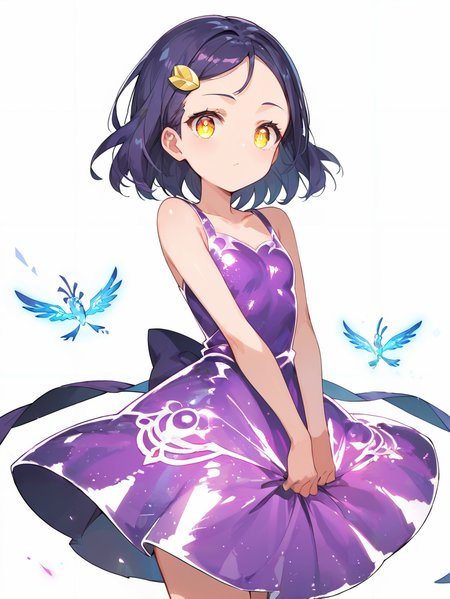 score_9, score_8_up, score_7_up,source_anime, high res image,masterpiece,best quality,(girl:1.0),cute face,clear skin,shiny hair,ultra detailed eyes,simple background, <lora:glow dress_pony_V1.0:0.6> glow dress, henshin,purple dress