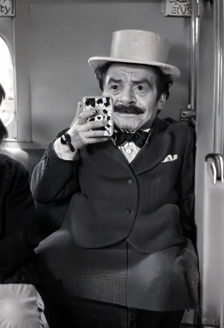 (((black and white, legsonthetra1n, from front, sitting across from viewer, train interior, holding phone, leg focus))),((small man with mustache, top hat, kenbis, chibi, chibi, male only, male, male chibi, monocle, art deco, thick mustache, comically large mustache, handlebar mustache, tiny, multiple men, shrunk, microxl, some little guys,  high angle, from above)), bwMovies, realistic, photo, vintage photo, ((very small man, small man, a small man, a man who is small, a small man)), an unapologetically small human male, black and white, smiling, very happy, euphoric, ecstatic, wonderful small men, large smile, huge smile