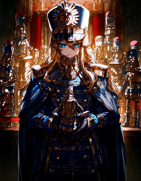 1girl ,nutcracker, detailed background,detailed face,
,quasarcake, thirty_8ght
,masterpiece, best quality, newest, absurdres, highres,
<lora:illustrious_noobai_epsilon_pred_1_best_quality_v1:0.4> ,<lora:illustrious_noobai_epsilon_pred_1_masterpieces_v1:0.4>, <lora:illustrious_noobai_epsilon_pred_11_very_aesthetic_v1:0.4>, <lora:ponyv5_noobV065S_1_adamW:0.6>, <lora:add-detail-xl:0.4>, <lora:GEN(illust) 0.2v:0.6>,<lora:cfg_scale_boost:0.4>,  <lora:Holiday_Nutcracker:0.5>