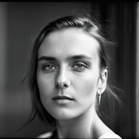 kiev80 A breathtaking, high-end black-and-white portrait of a 18-year-old woman, a vision of natural beauty and effortless elegance. Her face is the absolute focal point—her deep, expressive eyes radiate warmth and mystery, while her delicate features and flawless skin are illuminated by masterful chiaroscuro lighting. Every detail is captured with precision: the gentle curve of her lips, the soft glow on her cheekbones, and the way the light and shadow sculpt her face, creating a timeless, almost cinematic allure. Her expression is both captivating and inviting, evoking a sense of intimacy and admiration. The background is minimalist and softly blurred, ensuring undivided attention on her radiant presence. Inspired by the iconic works of Peter Lindbergh, Richard Avedon, and Helmut Newton, this portrait exudes sophistication, depth, and an irresistible charm that makes her unforgettable.