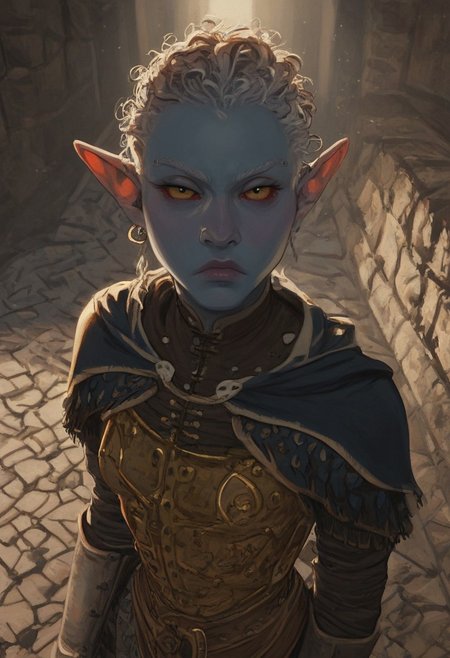 safe_pos, solo, short pointy ears, piercings, random elf face, aquiline features, female dark elf, brow rings, nose rings, beaded piercings, weathered skin, large nose, insect chitin armor, insect chitin helmet, insect chitin ornaments, stylized insect pattern, athletic build,  animated realism, zoomed out, Syrian features, torso, brass pipes and gears, intricate architecture, dwarven masonry, dwemer fixtures, white-green light, gloomy lighting, ancient ruins, interior, stone tiled floor, grey-blue skin, mahogany and ivory clothes, medium armor, bone plate armor, ivory straps and fittings, alien bone ornaments, grey wood neckguard, red sclera, black pupils, blue-green light, neon, highly detailed, defined features, looking at viewer, three quarters view, from above, dynamic lighting, 19 years old, light and shadows, patterned cloth, annoyed expression, expressive eyes, detailed medieval clothes, medium_breasts, short hair, wavy hair, thick hair, beaded hair, braided hair, under cut hair, semirealistic, alien elf, spanish features, jewish features, white grey hair, dark red hair, umber skin, sharp features, pastel green inuit print cloak, nighttime, high detail, absurdres, pretty eyes, detailed eyes, yellow eyes,