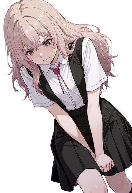 masterpiece,high quality details,
 <lora:Kazusa_Ootori_V2:0.8>
kazusa_cnr, 1girl, light brown hair, long hair, brown eyes
kazusa_s1, school uniform, white shirt, short sleeves,pleated skirt, suspender skirt,ribbon, socks, kneehighs,, simple background, white background, dutch angle,solo,, crazy,frustrated,, slight side bend,relaxed hands,dynamic energy,