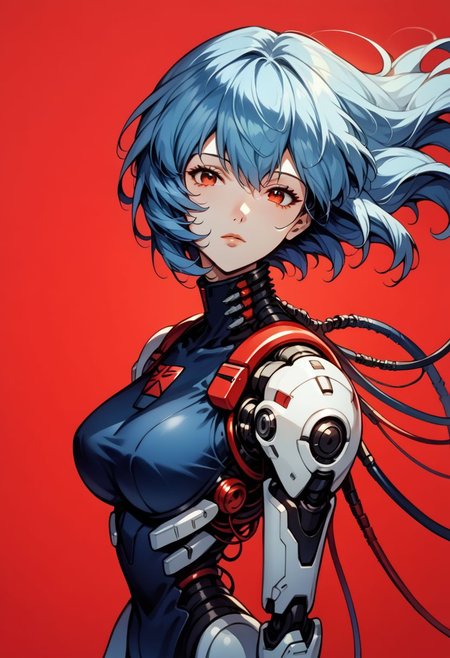 (1girl:1.2), solo, looking at viewer, from above, rei ayanami, ayanami rei, (mature:1.4), blue hair, short hair, red eyes, , (from side:0.5). floating hair, expressionless, red background, science fiction, android, cable, mechanical arms, cyborg, robot joints, mechanical parts, tube, spine, 
<lora:BioPunky:0.8>