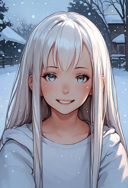 score_9, score_8_up, score_7_up, zPDXL, jeffmacanolistyle, 1girl, long hair, white hair, bangs, rede eyes, smiling, snowing, looking at viewer, colored sketch
 <lora:JeffMacanoli_Style_PDXL:0.90>