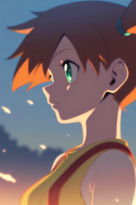 masterpiece, best quality, good quality, newest, pokemon, Misty,  \(classic anime\), very aesthetic,portraiture, solo focus,  depth of field, cinematic, 1girl, solo,