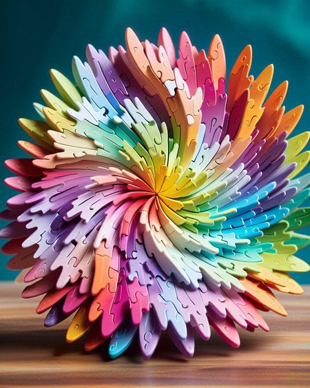 puzzle_morph_rks, puzzle 3d, a 3d toy a big galaxy sprial made puzzle, on a toy bush