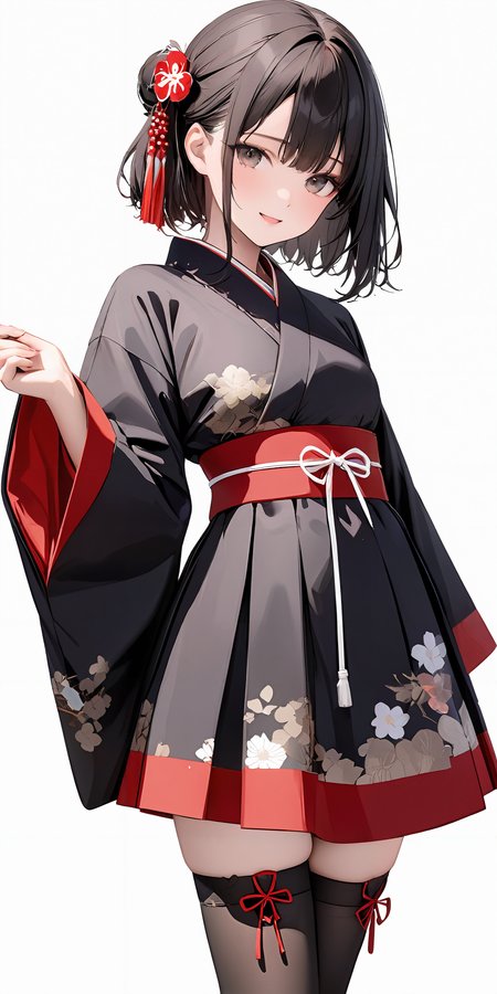 masterpiece,ultra-detailed,best quality,,8K,illustration,simple background,girl,cowboy shot,cute face,
<lora:add-detail-xl:1>  <lora:wafuku gothic_XL_V1.0:0.5> jyojifuku,kimono, thighhighs,wide sleeves