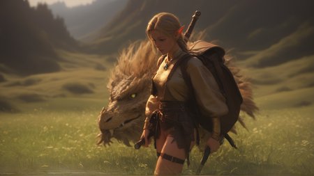 score_9, score_8_up, score_7_up,  score_6_up, source_anime, source_cartoon, rating_explicit, looking at camera,  cowboy shot,   1 elf girl, solo, sexy,  high on a hill ,  looking out over a valley in the background,   (Miniature gold dragon),  (small dragon following elf) , wearing rune etched  gold trimmed leather armor,  leather pouches and straps, backpack,  holding epic sword,  Kuvshinov_Ilya,   <lora:add-detail-xl:0.6>  <lora:incase-ilff-v3-4:0.4> ,  fFaceDetail, EyeDetail,thepit <lora:OMG-Is-DucHaiten_v1.0:.01>, Larry Elmore , Clyde Caldwell,  dungeons and dragons, <lora:Fant5yP0ny:0.01> <lora:DnD_Dragons:0.7> ,dnd_dragon,