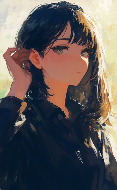 masterpiece, best quality, good quality, very awa, very aesthetic, absurdres, newest, 
1girl, solo, looking at viewer, 
hair behind ear, tucking hair,
impressionism
<lora:ponyv4_noob1_2_adamW-000017:0.4> <lora:USNR STYLE_XL_lokr:0.3> <lora:noobai_vpred_1_style_painterly_v1.1:0.4>