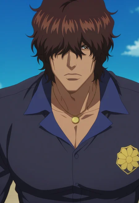 masterpiece, best quality, intricate details, anime screencap, anime coloring, official style, , , 1boy, solo, male focus, <lora:yasutora_sado_ilxl:0.98>, yasutora_sado, brown hair, brown eyes, short hair, , , hair over eyes, ,
