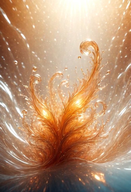 An abstract shape, amazingly fluid, made of glass, detailed, 3d fractals, light particles, water drops, shimmering light, surreal, ink, smooth, shimmering, glow, cinematice contrast, Glow, 
16k