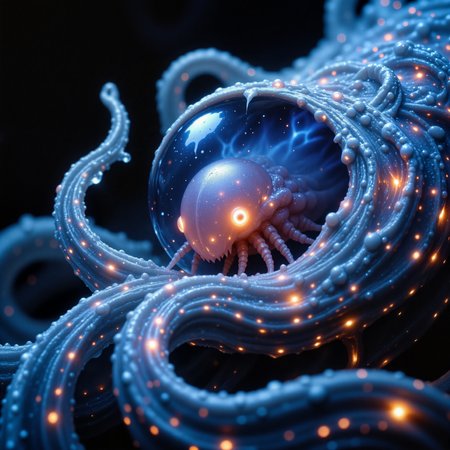 award-winning macro photo, short depth of field, hyper realistic, dim lighting, twilight, bioluminescence, subsurface scattering, the minuscule "befuddled worbleglower" is a glorpified mollusk-like ocean-dwelling creature living in the vast gorliflynx kelp woods on planet "ferkus ix". it uses the discarded huge coiled shells of the "ghostly gumslorm" as shelter. its beautiful semi-transparent body glimmers faintly with iridescent skrunklebops, allowing it to blend seamlessly with the faintly glowing kelp fronds. the creatures use their elongated, florbdoodeling proboscis to extract nutrients from the gorliflynx kelps sap. their biome is a surreal underwater tapestry of flowing bioluminescent kelp strands, undulating in slow, hypnotic rhythms as shimmering gas bubbles rise from the seafloor fissures, highly detailed, intricate, detailed background, golden ratio, arsmjstyle, dnddarkestfantasy, in the style of ck-ovf, aidmafluxpro1.1, 
<lora:epic_gorgeous_details-balance-flux-by_flyway:0.48> 
<lora:style-dnd_dark_fantasy-flux-by_arsmachina:0.64> 
<lora:style-oneviolentfantasy-ep21-flux-by_chronoknight:0.56> 
<lora:flux_pro1.1_detailer-v0.2-flux-by_aidma:0.6>