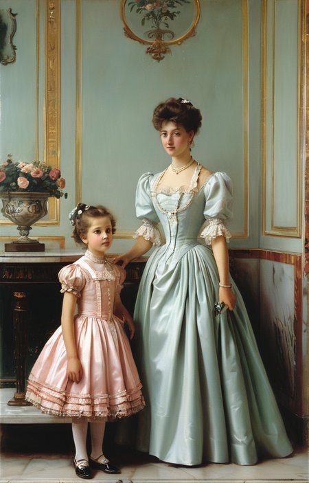 masterpiece,best quality,<lora:tbh362-sdxl:0.6>,illustration,style of  Vittorio Reggianini, portrait of family