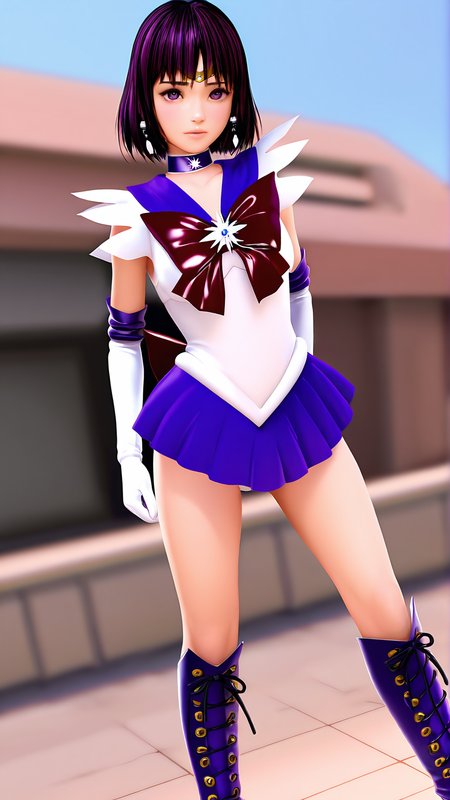 amazing quality,absurdres,best quality,masterpiece,highres,newest,detailed,detailed body,detailed face,masterpiece,best quality,solo,3d,realistic, 
hotaru,1girl,sailor senshi uniform,solo,sailor saturn,boots,purple footwear,jewelry,magical girl,purple sailor collar,gloves,<lora:hotaru:0.8>,