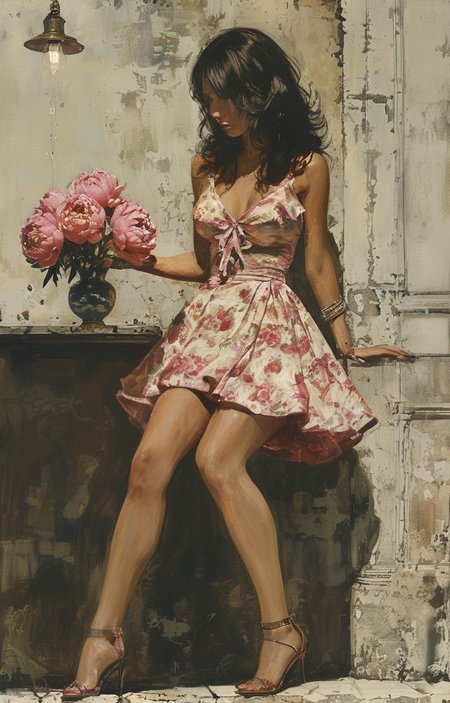 masterpiece,best quality,<lora:tbh298-sdxl:0.9>,illustration,style of Robert McGinnis
 decaying peonies