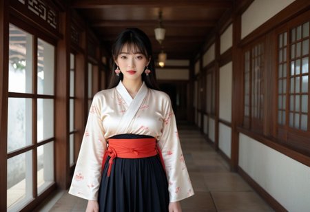 (((ultra high res))), (photorealistic), raw photo, (((4K resolution))), detailed eyes, super detailed face, focus on face, sharp focus,16k wallpaper, absurdres, highres, huge file size.
Shinkaistyle, masterpiece,
decarloxl, retro colors, 60s, perfect eyes, vivid colors, vibrant colors, (lineless:1.5), light from front, Background japanese temple, sunny day, blue sky, clouds, 1girl, solo, long hair, breasts, looking at viewer, blush, smile, bangs, skirt, brown hair, shirt, black hair, long sleeves, dress, ribbon, brown eyes, jewelry, medium breasts, closed mouth, standing, white shirt, upper body, flower, sidelocks, earrings, japanese clothes, indoors, wide sleeves, black skirt, mole, from side, red ribbon, lips, looking to the side, sash, eyelashes, mole under eye, window, makeup, expressionless, chinese clothes, sunlight, lipstick, animal print, building, tassel, light particles, backlighting, high-waist skirt, white kimono, chinese text, red lips, light, hair behind ear, architecture, east asian architecture, tassel earrings, hallway, korean clothes, hanfu