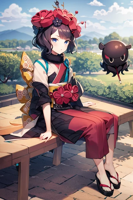 ((masterpiece,best quality, detailed)), kimono, obi, hair flower, sandals, tabi, hair stick, fur collar, outdoors,
katsushika hokusai \(fate\),  <lora:KatsushikaHokusaiV1-000004:0.8>, octopus, tokitarou \(fate\)