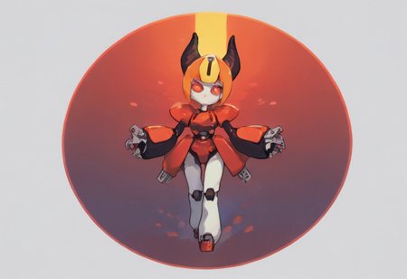 score_8_up, score_7_up, score_6_up, red glowing eyes, girl, scales,black horns, mistical, asian clothes, lilandavastyle, big eyes, mountais on background, red kimono, orange hair, ornamented hair, long hair, evil, (hand on lips), blossom, peppercat, robot,