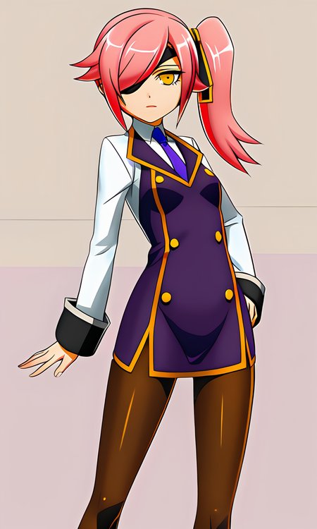 anime artwork illustrating Konoe_Ayatsuki_Mercury \(XB\), 1girl, solo, yellow eyes, long hair, skirt, simple background, breasts, small breasts, pink hair, pantyhose, uniform\(XB\), hair over one eye, side ponytail,eyepatch. created by japanese anime studio. highly emotional. best quality, high resolution, Konoe_Ayatsuki_Mercury \(XB\), 1girl, solo, yellow eyes, long hair, skirt, simple background, breasts, small breasts, pink hair, pantyhose, uniform\(XB\), hair over one eye, side ponytail,eyepatch, elegant, highly detailed, sublime, sharp focus, pretty