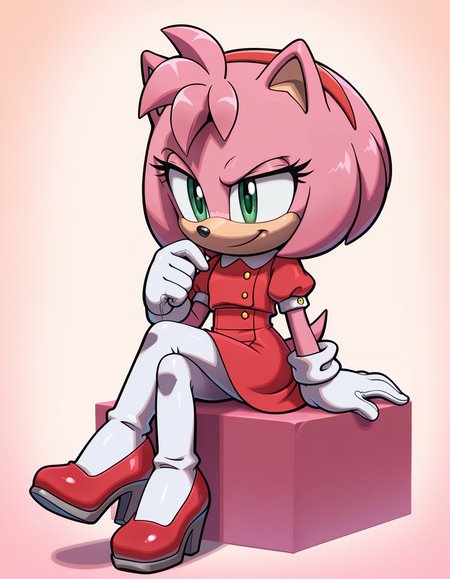 1girl, solo, full body, no humans,
<lora:Movie-Amy:1> movieamy, pink fur, green eyes, animal nose, body fur, hedgehog tail, petite, short legs, short hair, bob cut,
white gloves, <lora:PiratesCurse:1.0> prtcrs,
1950s dress, short puffed sleeves, high waist skirt, white pantyhose, heels, gloves, sitting, crossed legs, soft eyes, inviting smirk, sensual presence, extremely detailed, highres, masterpiece, best quality
