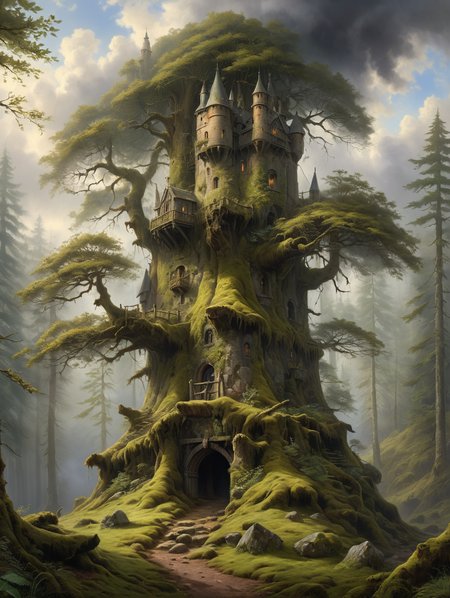 oil painting, Summit castle in forest, 34K uhd, masterpiece, high detail, 8k, intricate, detailed, high resolution, high res, high quality, <lora:add-detail-xl:1.8>, highly detailed, Extremely high-resolution details, fine texture,