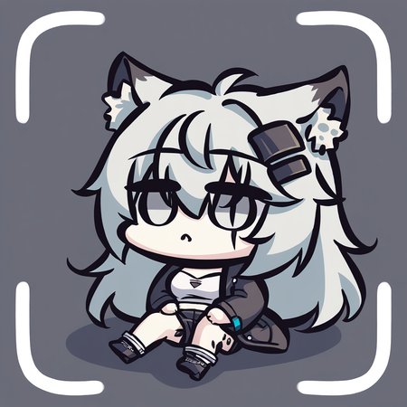 chibi,1girl,lappland \(arknights\),arknights,animal ears,long hair,wolf ears,hair ornament,scar across eye,hairclip,bangs,scar on face,grey eyes,white hair,hair between eyes,grey hair,breasts,very long hair,,<lora:Kei_Style_noob-4:1>,