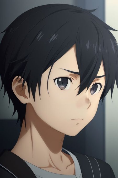 high resolution, solo, best quality, 1Boy, Kazuto Kirigaya, portraits, Black Hair, Black Eyes, portrait, looking at viewer, focused gaze forward, upper body, head upright, neutral expresion, OverallDetail